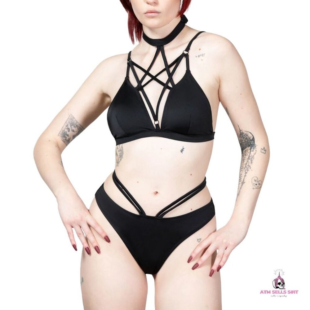 NWT Killstar Sereia Black Strappy Pentagram Two-Piece Bikini MD